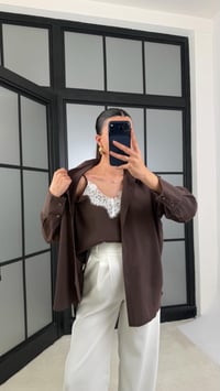 Acı Kahve Dantel Detaylı Birleşik Atlet Gömlek İkili Tencel Gömlek GAUS-01181GAUSTAKIMGAUS-01181