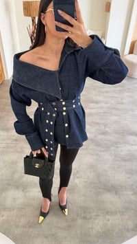 Lacivert Zımba Detaylı Kemerli Tasarım Denim Gömlek GAUS-01071 GAUS-01134GAUSShirtGAUS-01134
