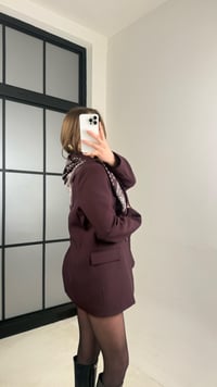 Mürdüm Astarlı Vatkalı Fular Detaylı Blazer Ceket GAUS-00976GAUSCEKETGAUS-00976