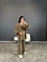 Heidy Soft Yeşil Gofre Kumaş Kemerli İkili TakımGausTAKIMGU004404