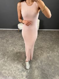 Yuna Pudra Bisiklet Yaka Kolsuz Fitilli  Triko Uzun Elbise GausELBİSEGU004488