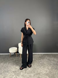 Leson Siyah Premium Tensel Kumaş Yelekli İkili TakımGausTAKIMGU007235