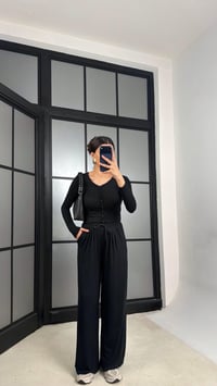 Siyah Düğmeli Bluz Beli Lastikli Eşofman Kaşmir Dokulu Takım GAUS-01333GAUSSuitsGAUS-01333