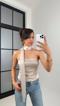 Vizon Boyun Bağlama Detaylı Saten Bluz Gaus00635 Gausالبلوزات GU1002482