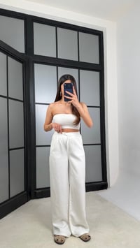 Beyaz Gömlek Beli Kuşaklı Pantolon İkili Tencel Denim Takım GAUS-01471GAUSTAKIMGAUS-01471