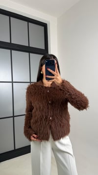 Kahve Çiçek Düğmeli Sakallı Triko Hırka GAUS-00709GAUSCardiganGAUS-00709