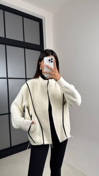 Ekru Deri Şeritli Dik Yaka Premium Ceket GAUS-00148GAUSCEKETGAUS-00148