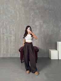 Frank Kahve Önden Düğmeli Pileli Bol Poliviskon PantolonGausPANTOLONGU00904262