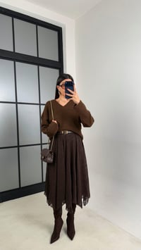 Kahve Çiçek İşlemeli Astarlı Tül Etek GAUS-00757GAUSETEKGAUS-00757