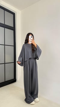 Antrasit Yarasa Kol Crop Beli Lastikli Pantolon OYS Muadil Modal Takım GAUS-0080GAUSSuitsGAUS-0080