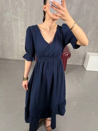 Lacivert V Yaka Beli Lastikli Büzgülü Müslin Pinterest Elbise Gaus00022GausELBİSEGU1001036