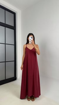 Bordo Ayarlanabilir Askılı Astarlı Tencel Elbise Gaus00690GausELBİSEGU1002596