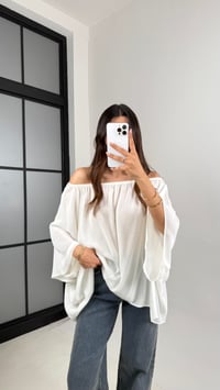 Beyaz Yarasa Kol Şifon Bluz Gaus00574Gausالبلوزات GU1002340