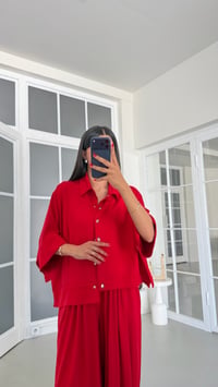 Kırmızı Yarasa Kol Çıtçıt Düğmeli Ceket Beli Lastikli Şalvar Pantolon İkili Modal Takım GAUS-01835GAUSSuitsGAUS-01835