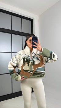 Yeşil Fermuarlı Geyik Desenli Polar Sweatshirt GAUS-00723 GAUS-01100GAUSSWEATSHIRTGAUS-01100