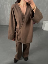 Rozali Kahve Gabardin Kimono İkili TakımGausTAKIMGU100560