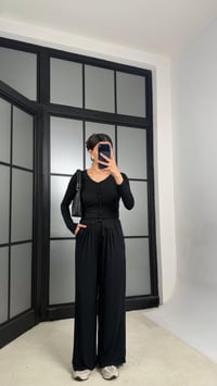 Siyah Düğmeli Bluz Beli Lastikli Eşofman Kaşmir Dokulu Takım GAUS-01333GAUSSuitsGAUS-01333