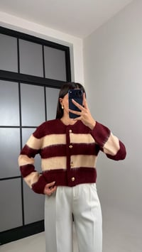 Bordo Gold Düğmeli Şeritli Triko Hırka GAUS-00859GAUSHIRKAGAUS-00859