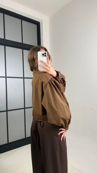 Kahve Yarasa Kol Crop Poplin Gömlek GAUS-01117GAUS القمصان GAUS-01117