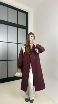 Bordo Fular Detaylı Kuşaklı Tasarım Trençkot GAUS-00515GAUSTRENÇKOTGAUS-00515