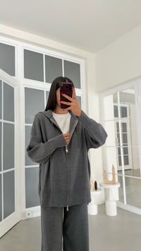 Antrasit Çift Fermuarlı Hırka Beli Lastikli Pantolon İkili Triko Takım GAUS-02294GAUSTAKIMGAUS-02294