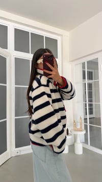 Lacivert Çizgili Kırmızı Şeritli Polar Sweatshirt GAUS-02288 GAUS-01916GAUSSWEATSHIRTGAUS-02288