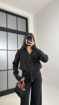 Siyah Çift Fermuarlı Hırka Beli Lastikli Pantolon Triko Takım GAUS-01090GAUSTAKIMGAUS-01090