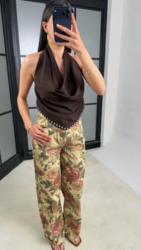 Sarı Çiçek Desenli Yüksek Bel Jean GAUS-01486GAUSDENİM PANTOLONGAUS-01486