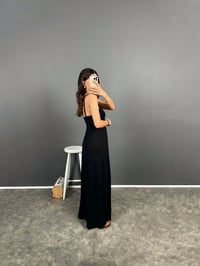 Amor Siyah Askılı Modal Kumaş Uzun ElbiseGausELBİSEGU008608