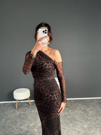 Tek Omuz Tül Leoparlı Astarlı Elbise GausELBİSEGU002642