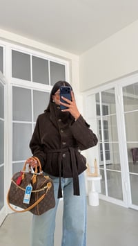 Kahve Kuşaklı Astarlı Dik Yaka Ceket GAUS-02175GAUSJacketsGAUS-02175