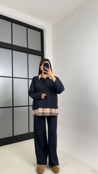 Lacivert Gömlek Taş Detaylı Kazak Beli Lastikli Pantolon Örme Takım GAUS-00831GAUSSuitsGAUS-00831