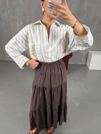 Kahve Beli Lastikli Kırışık Kloş Etek Gaus00018GausETEKGU1001029