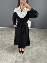 Rocio Siyah Gömlek Yaka Düğmeli Poplin Elbise GausELBİSEGU004425