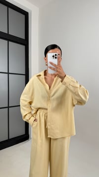 Bej Gömlek Beli Lastikli Katlama Detaylı MD Muadil Premium Keten Takım Gaus00591GausTAKIMGU1002382