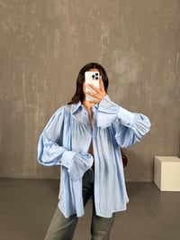 Kalis Mavi Büzgülü Oversize GömlekGausGÖMLEKGU100961