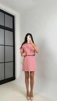 Pembe Düğme Detaylı Ceket Elbise İkili Tüvit Takım GAUS-0048GAUSTAKIMGAUS-0048
