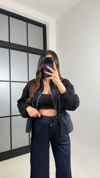 Lacivert Beli Lastikli Ceket Pantolon Paraşüt Örgü Detaylı Modal Takım GAUS-00964GAUSTAKIMGAUS-00964