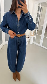 Lacivert Çıtçıt Düğmeli Gömlek Pantalon Denim Takım GAUS-01969GAUSSuitsGAUS-01969