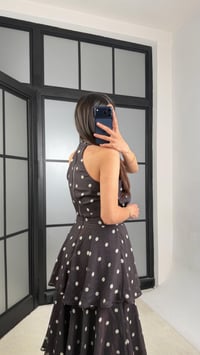 Siyah Crop Katlı Volanlı Astarlı Etek Puantiye Desenli Takım GAUS-01428GAUSTAKIMGAUS-01428