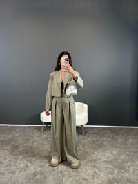 Ketrina Soft Haki Tasarım Blazer Ceket İkili TakımGausTAKIMGU004369