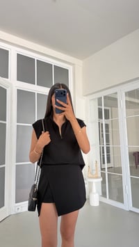 Siyah Fermuarlı Bluz Şort Etek İkili Modal Kumaş Takım GAUS-01820GAUSSuitsGAUS-01820