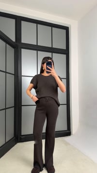 Acı Kahve Sıfır Kol Tshirt Beli Lastikli Pantolon Triko Takım GAUS-01238GAUSTAKIMGAUS-01238