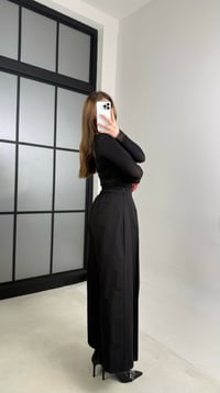 Siyah Beli Lastikli Tasarım Etek Pantolon GAUS-00994GAUSPANTOLONGAUS-00994