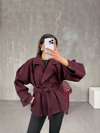 Vegas Mürdüm Kuşaklı Kısa TrençkotGausTRENÇKOTGU100842