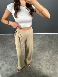 Loci Bej Belden Bağlamalı Yüksek Bel PantolonGausPANTOLONGU008358