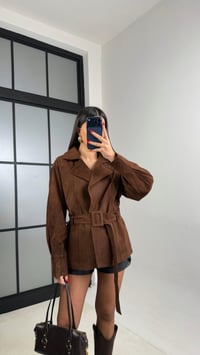 Acı Kahve Kemerli Astarlı Süet Ceket GAUS-01010GAUSCEKETGAUS-01010