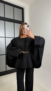 Siyah Kemerli Pelerinli Panço Beli Lastikli Pantolon Premium Takım GAUS-00989GAUSTAKIMGAUS-00989
