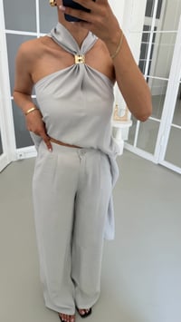 Gri Tulum Görünümlü Bluz Pantolon İkili Premium Takım GAUS-01738GAUSTAKIMGAUS-01738