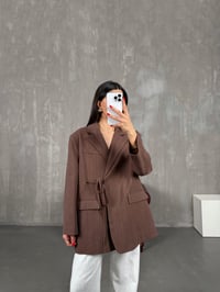 Kahve Astarlı Bağlamalı Keten Ceket Gaus00160GausCEKETGU1001368